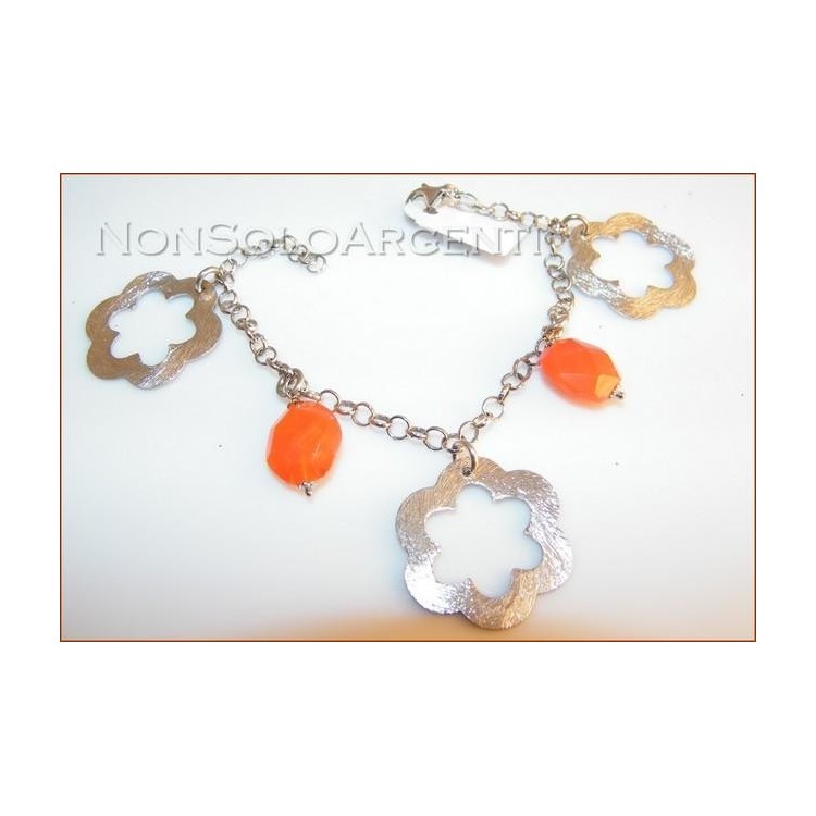 NSA|925 silver bracelet with large satin flowers and carnelian agate
