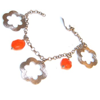 NSA|925 silver bracelet with large satin flowers and carnelian agate
