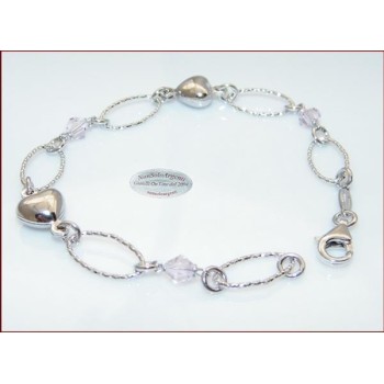 NSA|925 silver LOVE bracelet with diamond Light Rose Crystals and rounded hearts