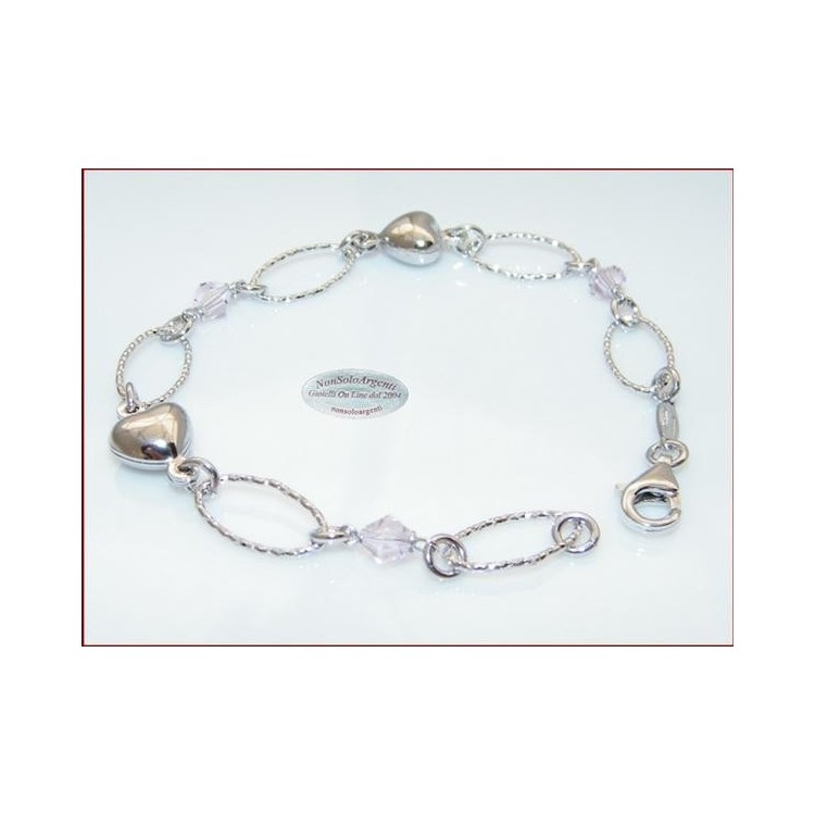 NSA|925 silver LOVE bracelet with diamond Light Rose Crystals and rounded hearts