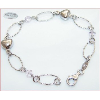 NSA|Argento 925 Rodiato : Bracciale LOVE diamantato con Cristalli Light Rose e cuori Bombati