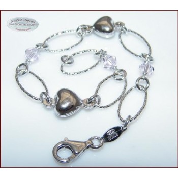 NSA|Argento 925 Rodiato : Bracciale LOVE diamantato con Cristalli Light Rose e cuori Bombati