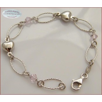NSA|Bracciale argento 925 diamantato Cristalli Light Rose e cuori Bombati