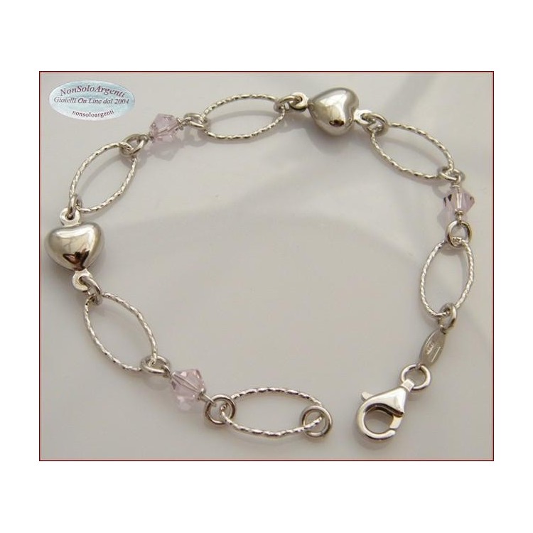 NSA|925 silver diamond bracelet with light rose crystals and domed hearts