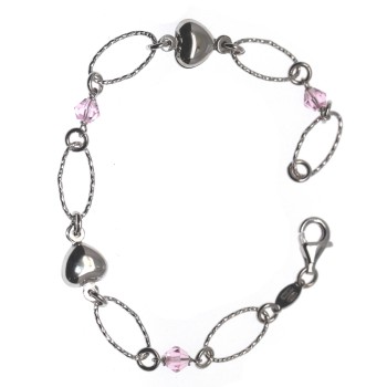 NSA|Bracciale argento 925 diamantato Cristalli Light Rose e cuori Bombati