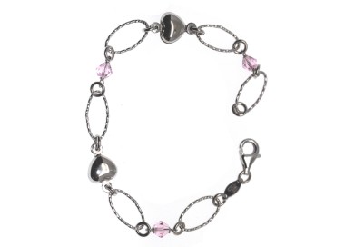 NSA|925 silver diamond bracelet with light rose crystals and domed hearts
