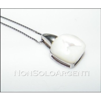 NSA|Argento 925 : Collana girocollo veneziana o grumetta ciondolo madreperla naturale bianca