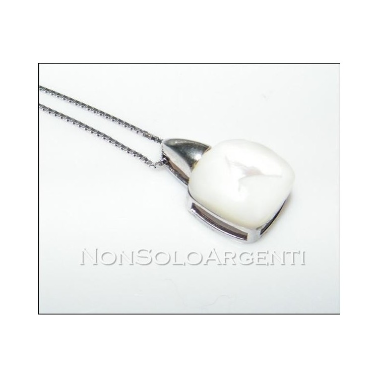 NSA|Argento 925 : Collana girocollo veneziana o grumetta ciondolo madreperla naturale bianca