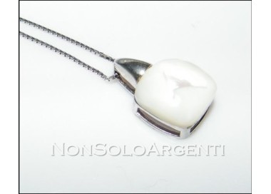 NSA|Argento 925 : Collana girocollo veneziana o grumetta ciondolo madreperla naturale bianca