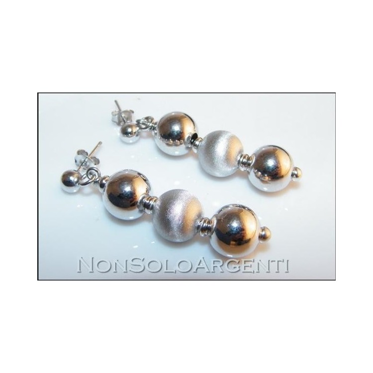 NSA|Argento 925 : orecchini donna pallina con 3 sfere grandi lisce e satinate