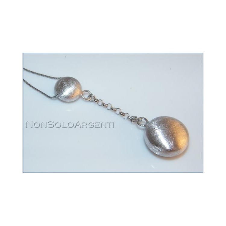 NSA|Argento 925 : Collana girocollo veneziana con ciondolo pendolo perle schiacciate satinate e catena rolo'
