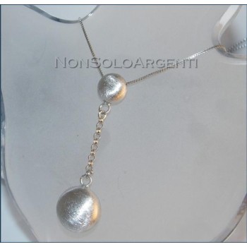 NSA|Argento 925 : Collana girocollo veneziana con ciondolo pendolo perle schiacciate satinate e catena rolo'