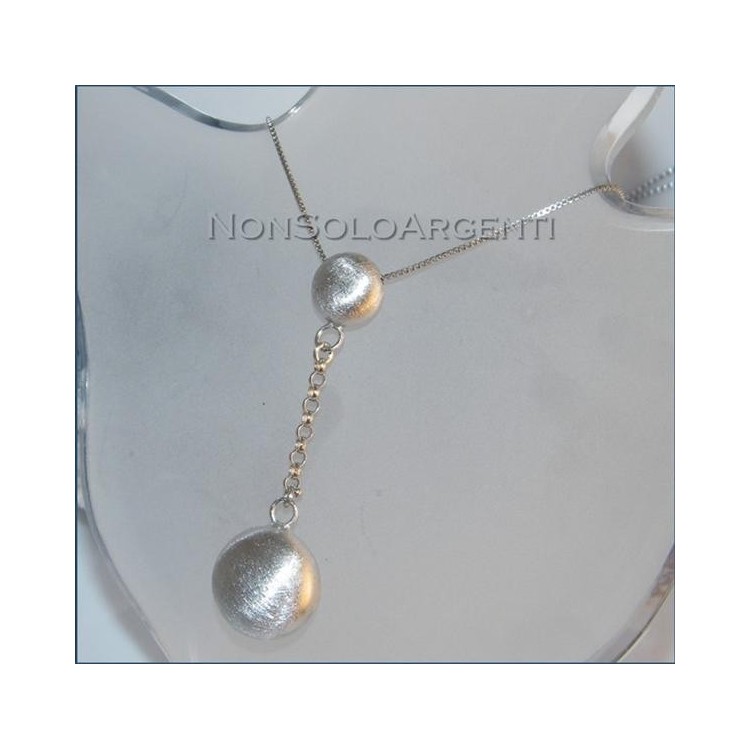 NSA|Argento 925 : Collana girocollo veneziana con ciondolo pendolo perle schiacciate satinate e catena rolo'