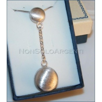 NSA|Argento 925 : Collana girocollo veneziana con ciondolo pendolo perle schiacciate satinate e catena rolo'