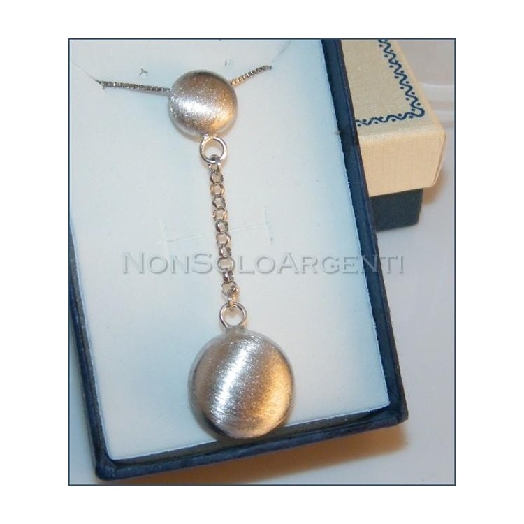 NSA|Argento 925 : Collana girocollo veneziana con ciondolo pendolo perle schiacciate satinate e catena rolo'