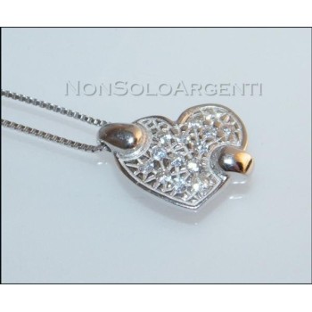 NSA|Argento 925 : Collana girocollo veneziana con ciondolo cuore di zirconi . elegantissima !!!