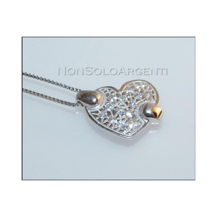 NSA|Argento 925 : Collana girocollo veneziana con ciondolo cuore di zirconi . elegantissima !!!