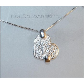 NSA|Argento 925 : Collana girocollo veneziana con ciondolo cuore di zirconi . elegantissima !!!