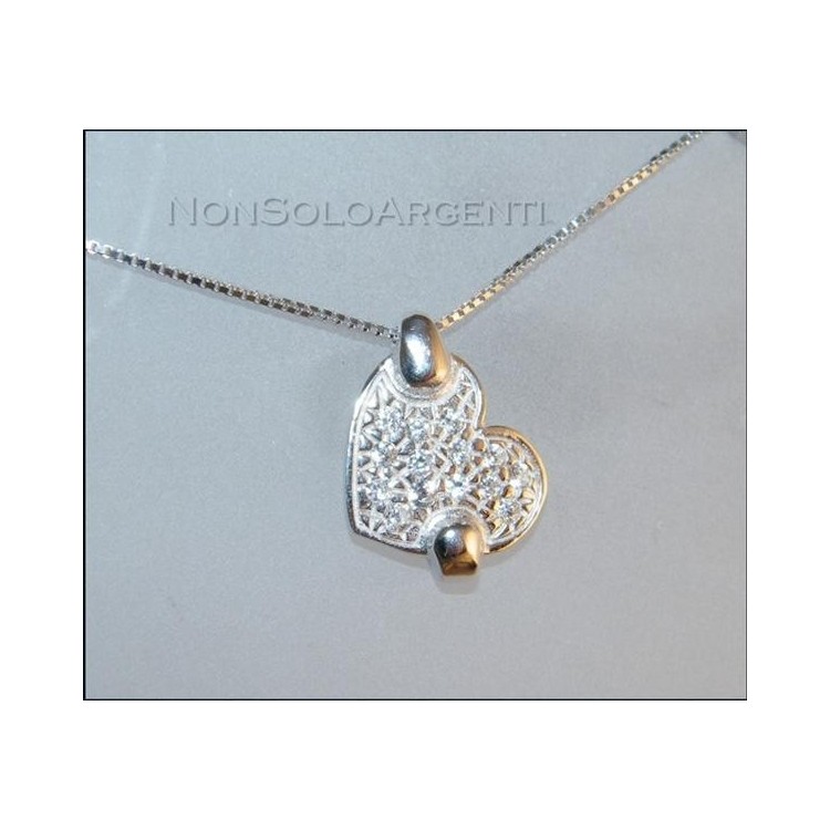 NSA|Argento 925 : Collana girocollo veneziana con ciondolo cuore di zirconi . elegantissima !!!