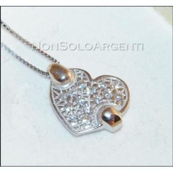 NSA|Argento 925 : Collana girocollo veneziana con ciondolo cuore di zirconi . elegantissima !!!