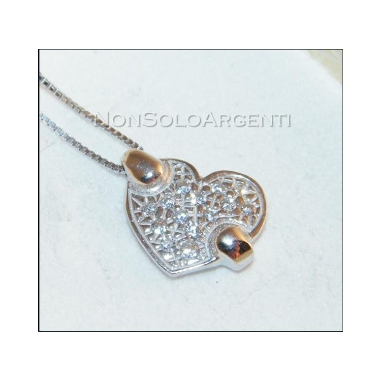 NSA|Argento 925 : Collana girocollo veneziana con ciondolo cuore di zirconi . elegantissima !!!