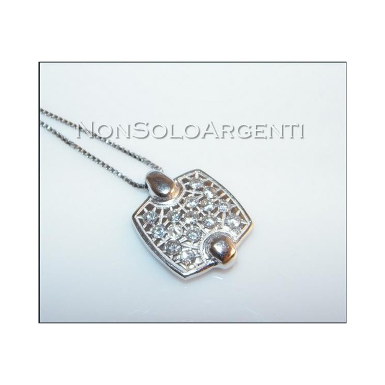 NSA|Argento 925 : Collana girocollo veneziana con ciondolo mattonella di zirconi . elegantissima !!!