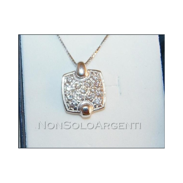 NSA|Argento 925 : Collana girocollo veneziana con ciondolo mattonella di zirconi . elegantissima !!!