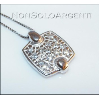 NSA|Argento 925 : Collana girocollo veneziana con ciondolo mattonella di zirconi . elegantissima !!!