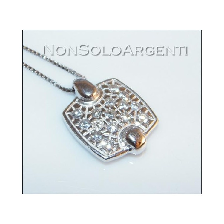 NSA|Argento 925 : Collana girocollo veneziana con ciondolo mattonella di zirconi . elegantissima !!!