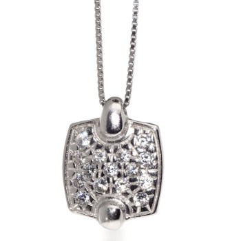 NSA|Collana argento 925 ciondolo quadrato zirconi girocollo donna