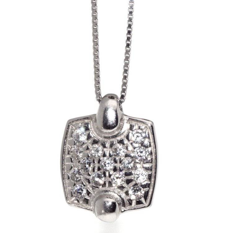 NSA|Collana argento 925 ciondolo quadrato zirconi girocollo donna