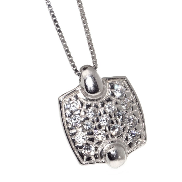 NSA|Collana argento 925 ciondolo quadrato zirconi girocollo donna
