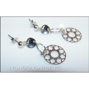 NSA|Argento 925 : orecchini donna con cerchio diamantato taglio laser e medaglietta