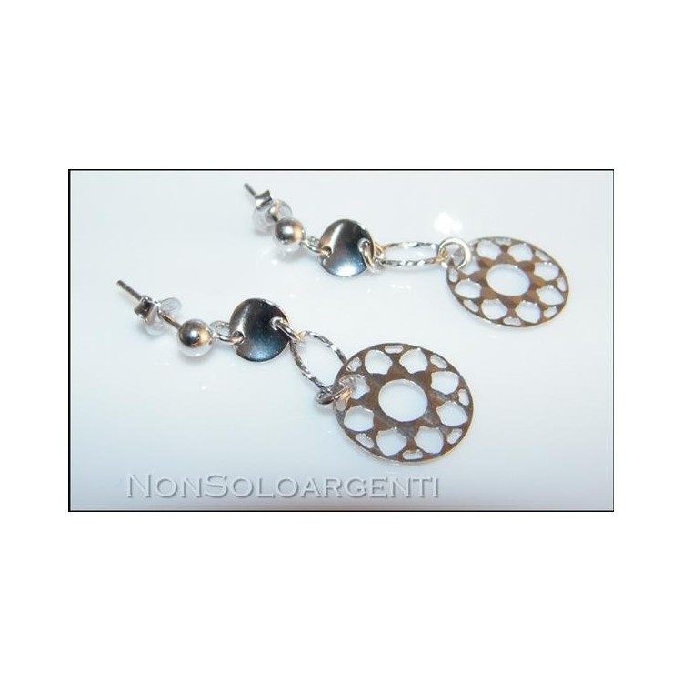 NSA|Argento 925 : orecchini donna con cerchio diamantato taglio laser e medaglietta