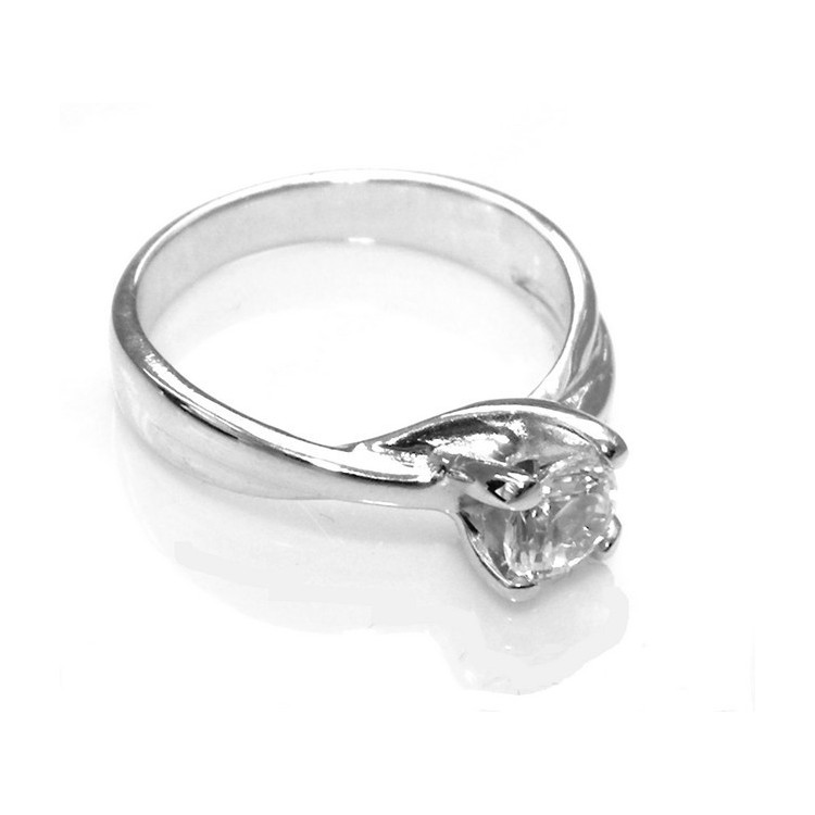 NSA|Argento 925 Rodiato : Solitario con zircone da 5 mm taglio brillante fine serie