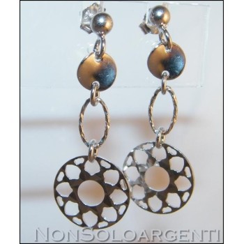 NSA|Argento 925 : orecchini donna con cerchio diamantato taglio laser e medaglietta