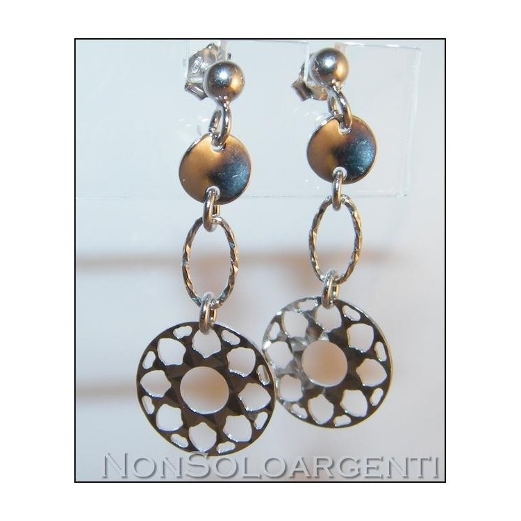 NSA|Argento 925 : orecchini donna con cerchio diamantato taglio laser e medaglietta