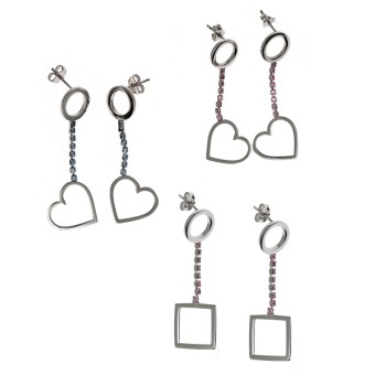 NSA|tennis earrings 925 silver square heart light blue pink