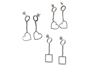 NSA|tennis earrings 925 silver square heart light blue pink