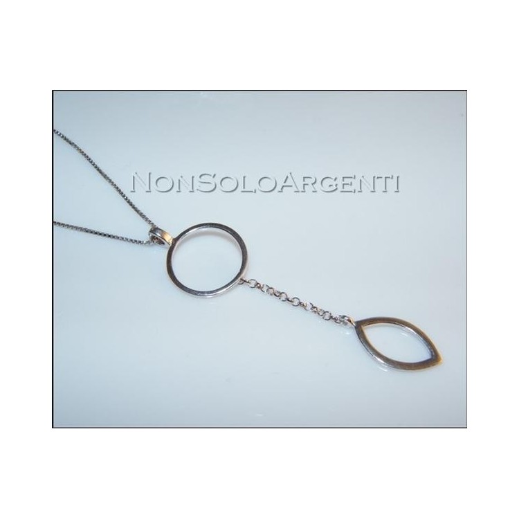 NSA|Argento 925 : Collana girocollo veneziana con ciondolo lungo cerchio e foglia