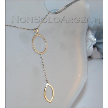 NSA|Argento 925 : Collana girocollo veneziana con ciondolo lungo cerchio e foglia
