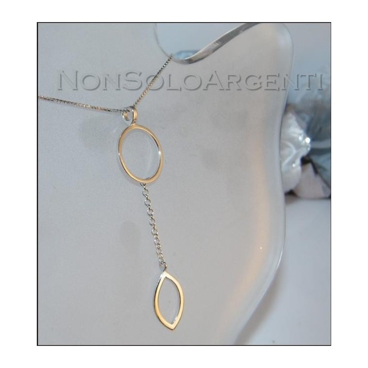 NSA|Argento 925 : Collana girocollo veneziana con ciondolo lungo cerchio e foglia