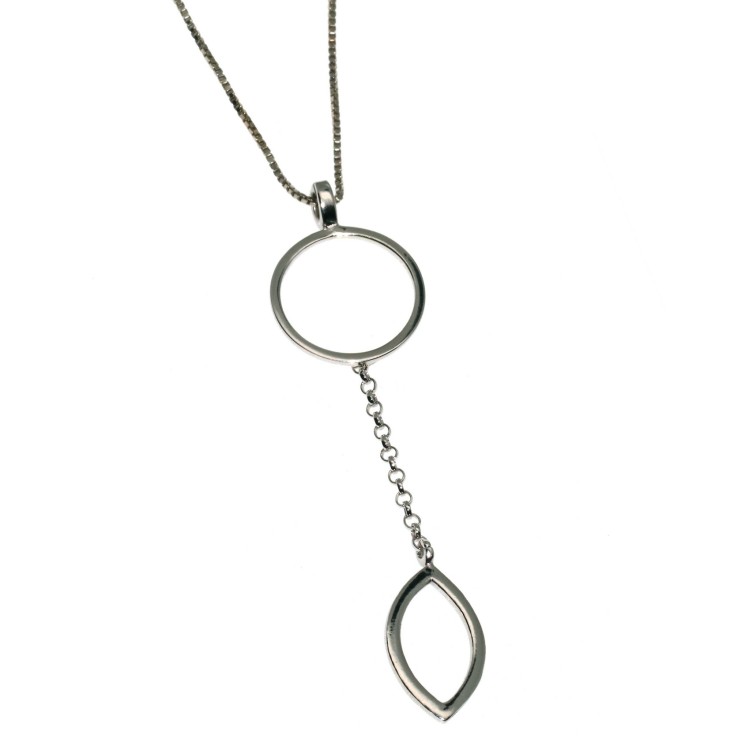 NSA|Collana argento 925 donna con ciondolo lungo cerchio e foglia