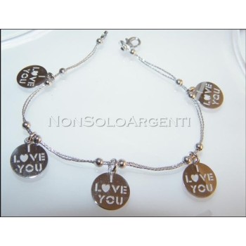 NSA|Argento 925 : bracciale con doppia catena a cavetto e medaglia I Love You