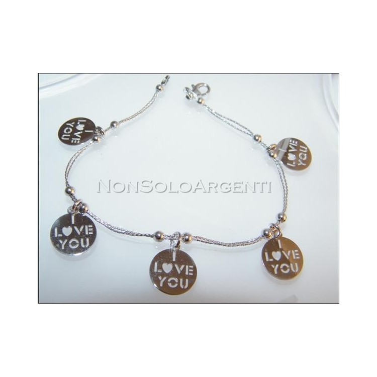 NSA|Argento 925 : bracciale con doppia catena a cavetto e medaglia I Love You
