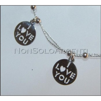 NSA|Argento 925 : bracciale con doppia catena a cavetto e medaglia I Love You