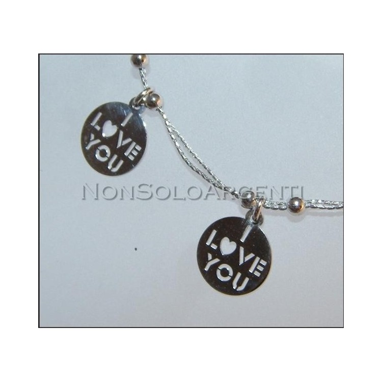 NSA|Argento 925 : bracciale con doppia catena a cavetto e medaglia I Love You