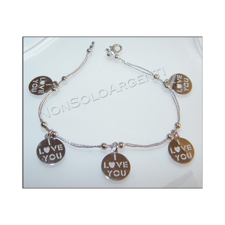 NSA|Argento 925 : bracciale con doppia catena a cavetto e medaglia I Love You