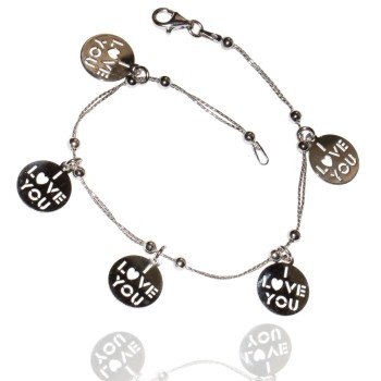 NSA|bracciale argento 925 ciondoli medagliette I Love You doppia catena a cavetto