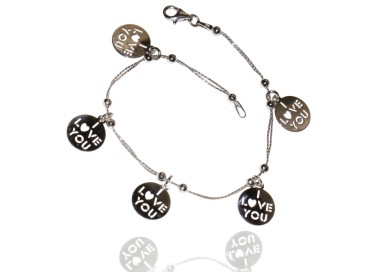 NSA|bracciale argento 925 ciondoli medagliette I Love You doppia catena a cavetto